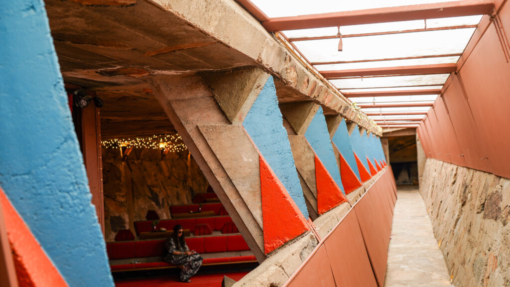 The hallway near the theater in Taliesin West, the desert work camp of Frank Lloyd Wright