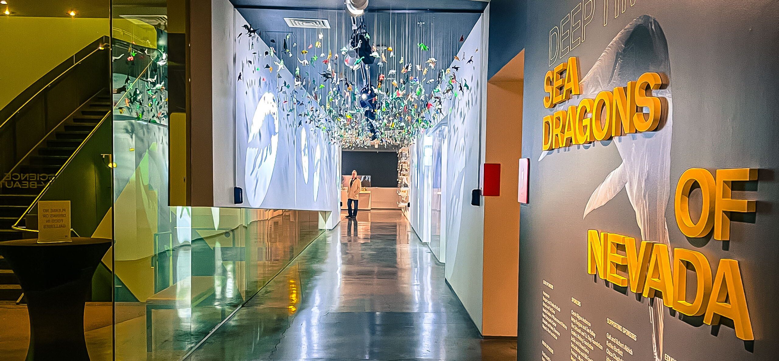 An image showing a hallway of the dinosaur exhibit at the Nevada Museum of Art